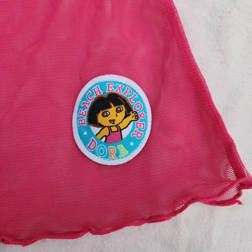 Vintage 2006 Dora the Explorer Mesh Swim Cover Up Tank Top Pink Girl Size 3T Y2K